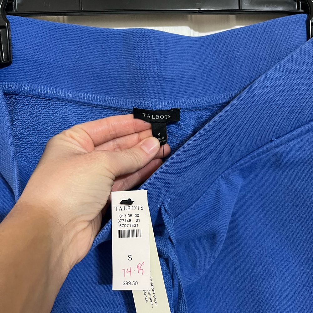 New! NWT Talbots Bright Blue Beach Terry Wide Crop Pants - Picture 5 of 10